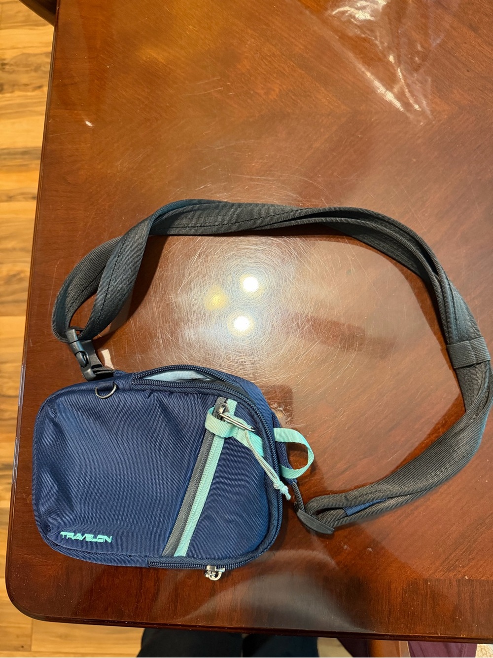 Travelon Navy Crossbody with Mint Trim